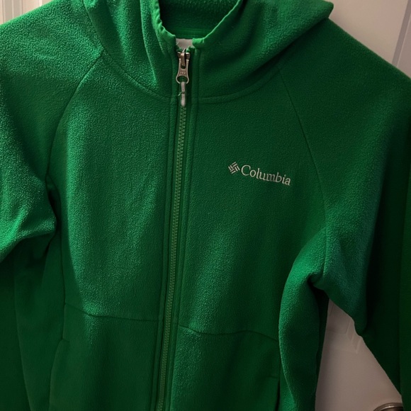 Kids green Columbia Fleece hooded jacket size 14/16 Large - Picture 2 of 4